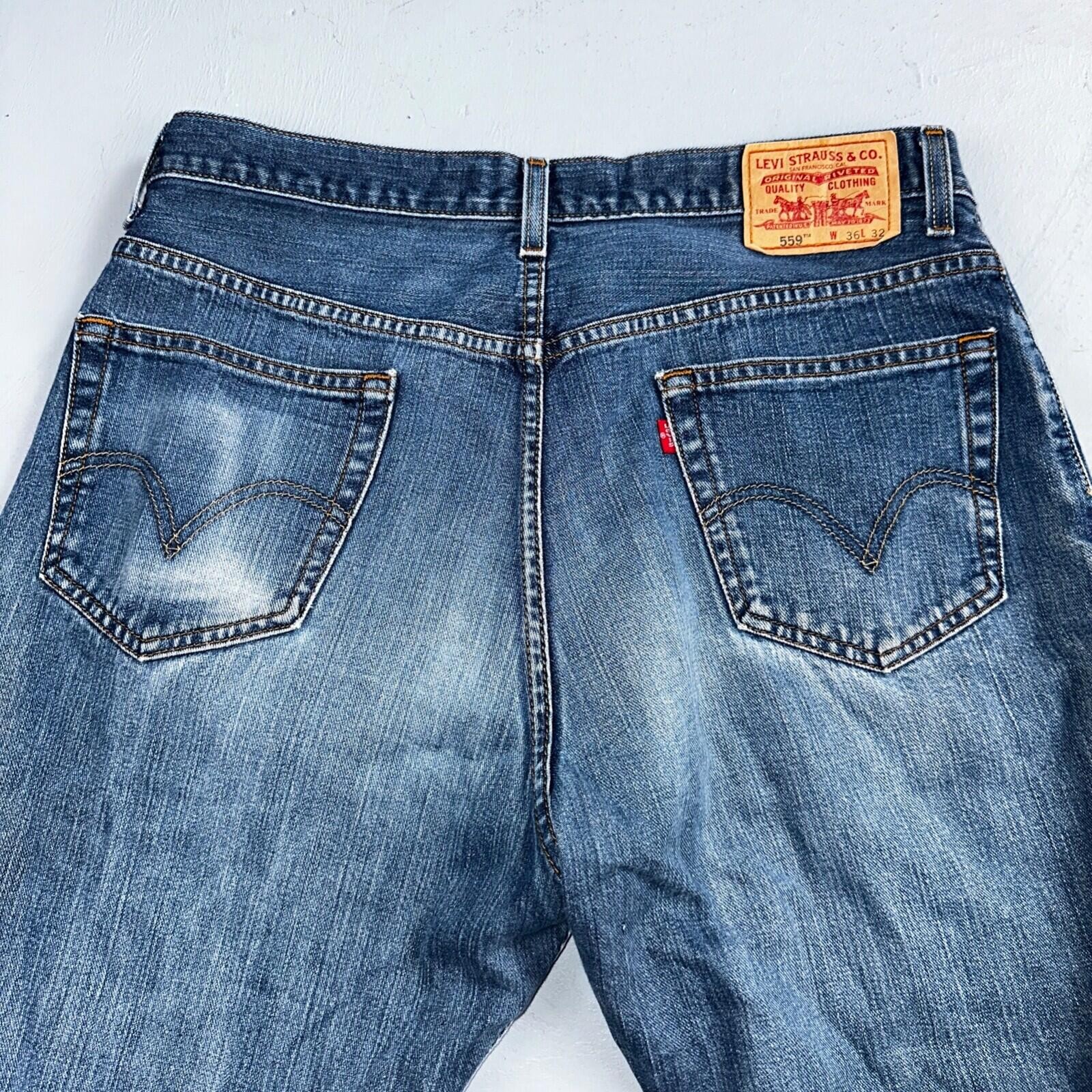 Levis 559 Relaxed Straight Fit Rugged Dark Blue VTG Y2K Denim Jeans Mens 36×32
