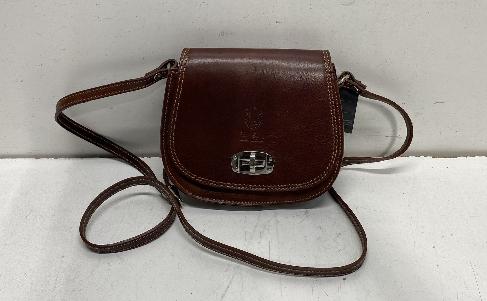 Vera Pelle Brown Italian Leather Small Saddle Crossbody Bag NWT Made in Italy
