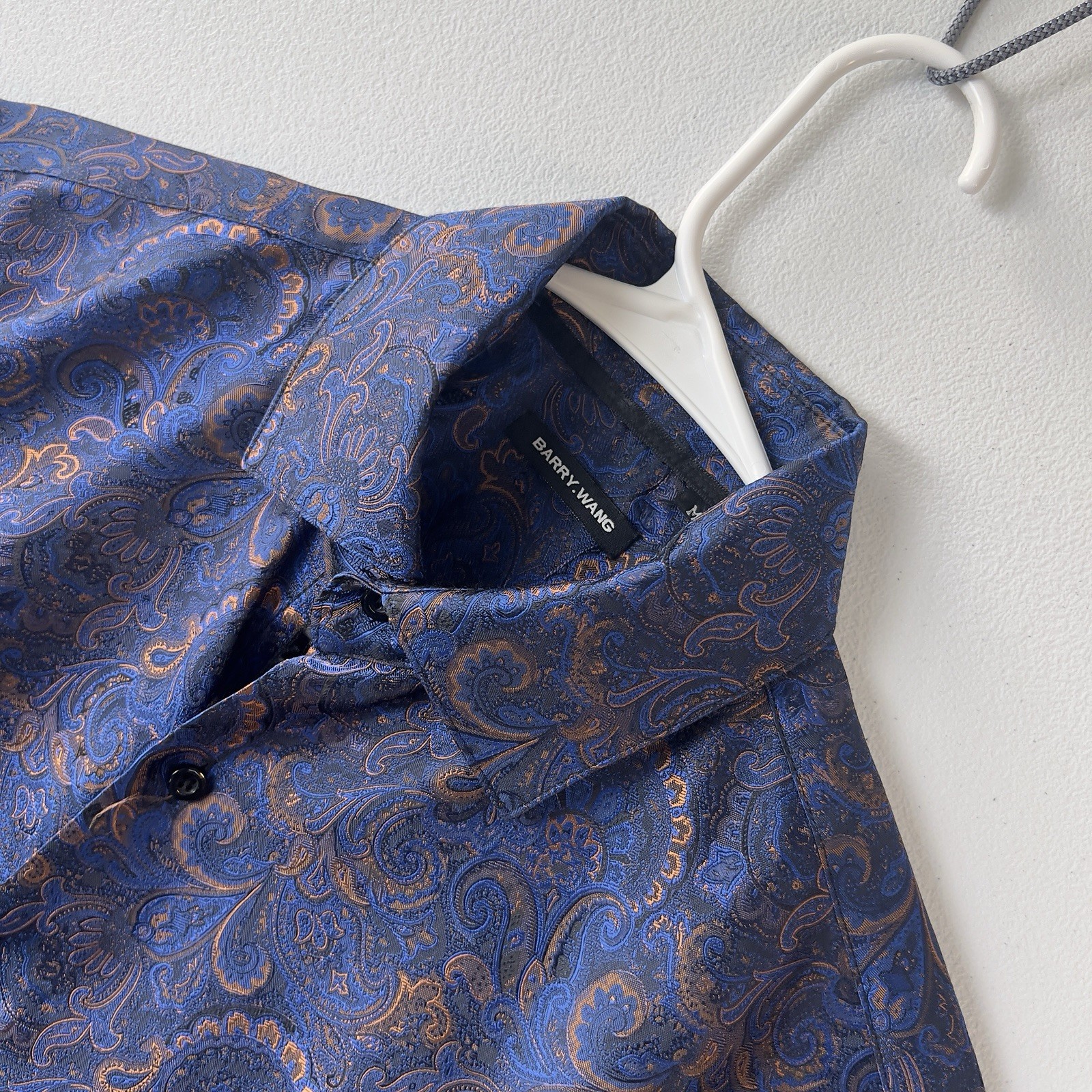 Barry Wang Paisley Shirt Mens M Blue Long Sleeve Button Up Floral Formal Preppy