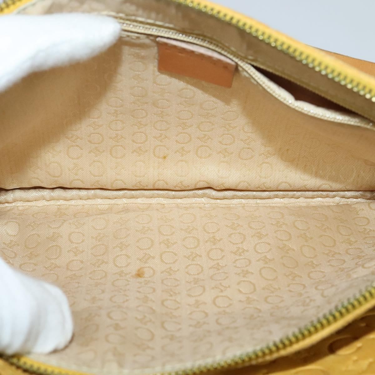 CELINE C Macadam Canvas Shoulder Bag Suede Yellow Gold Auth BA1861