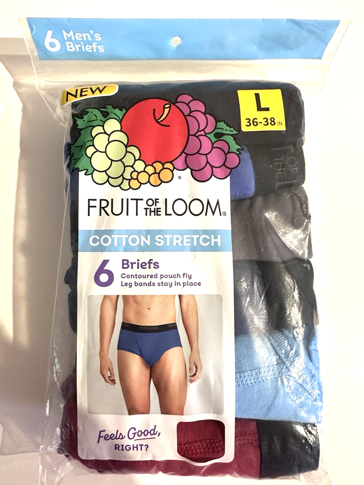 6 Pack Mens 94% Cotton Tag Free Moisture Wicking Briefs Large Assorted Colors