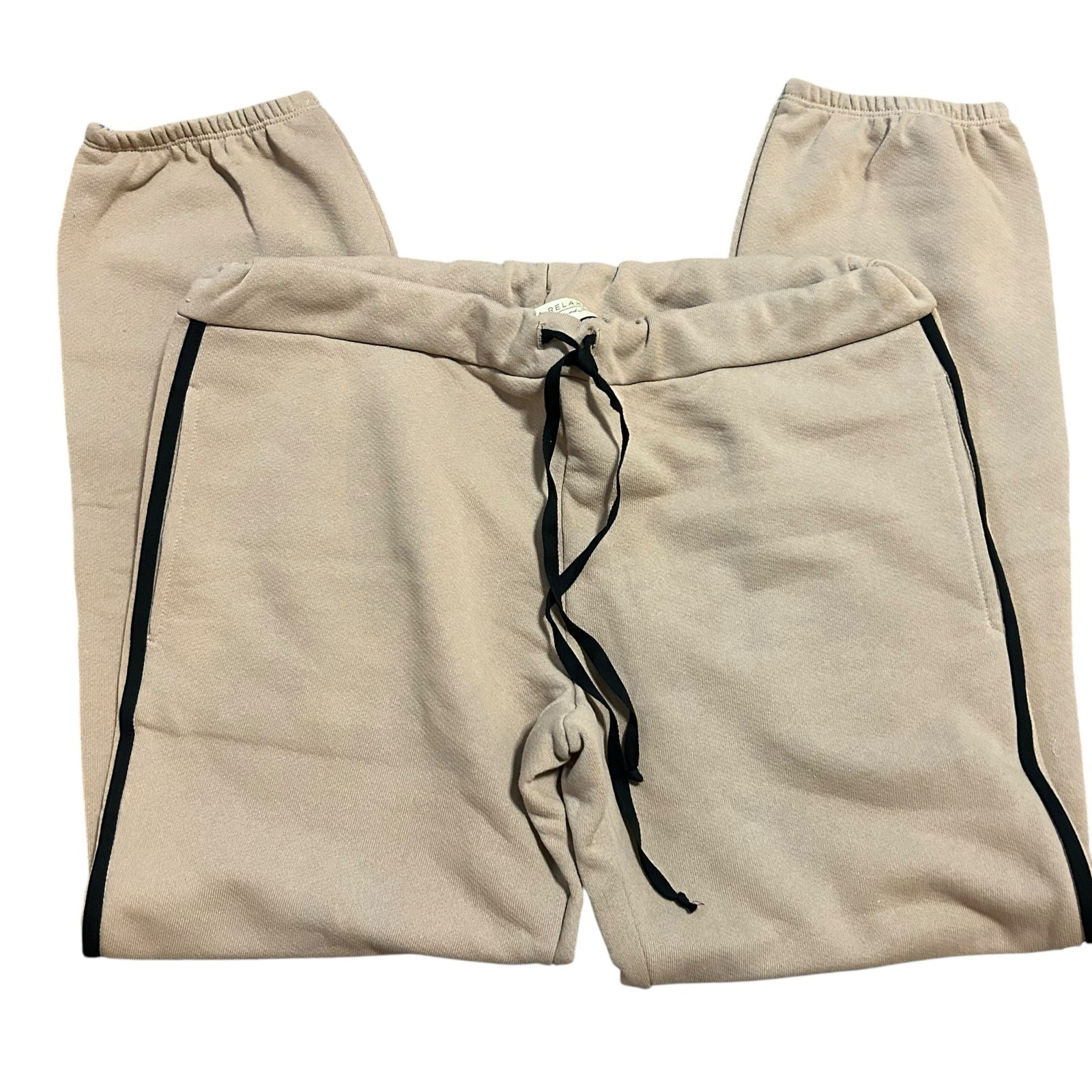 LA Relaxed Jogger Pants 100% Recycled Cotton/Polyester SZ L Beige USA Athletic