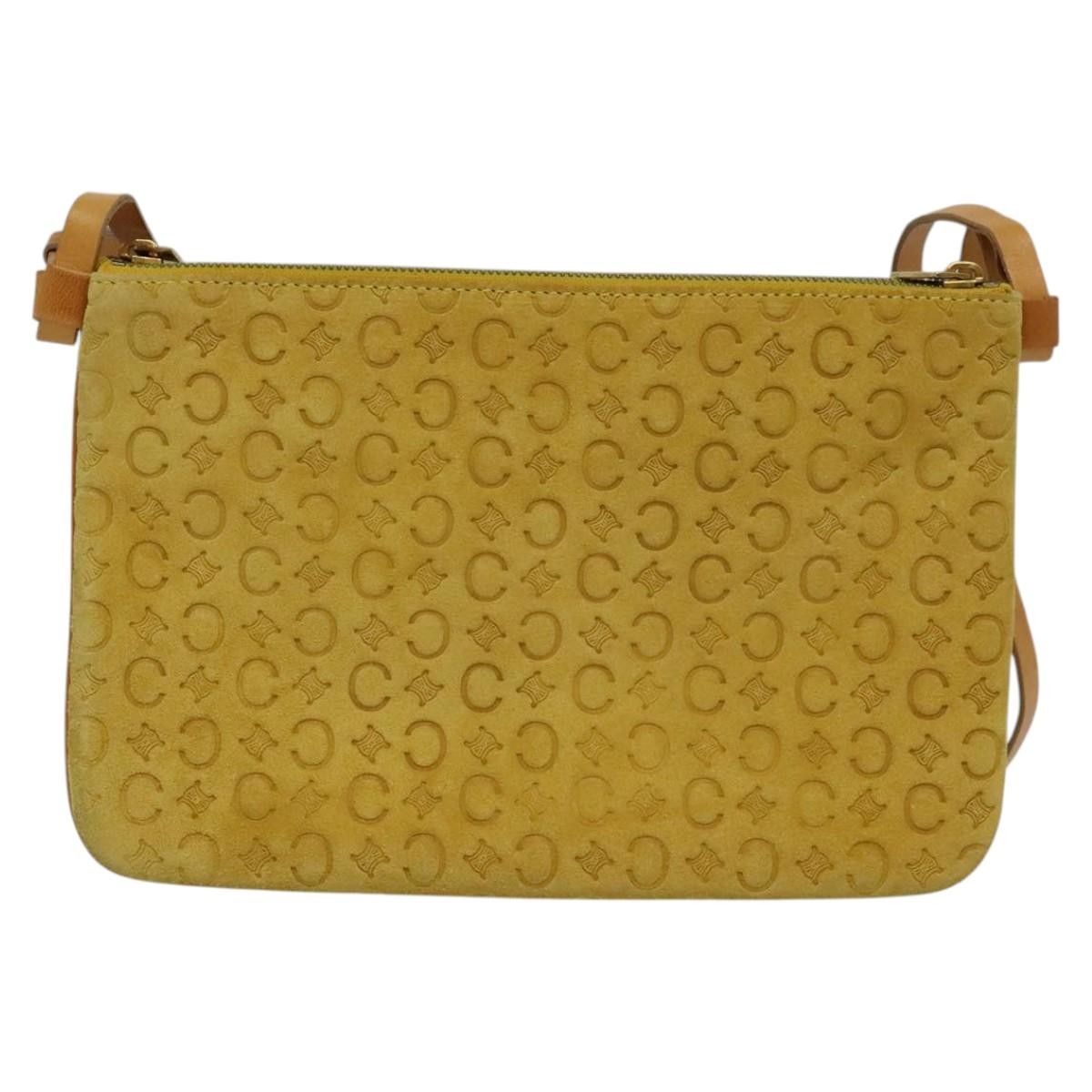 CELINE C Macadam Canvas Shoulder Bag Suede Yellow Gold Auth BA1861
