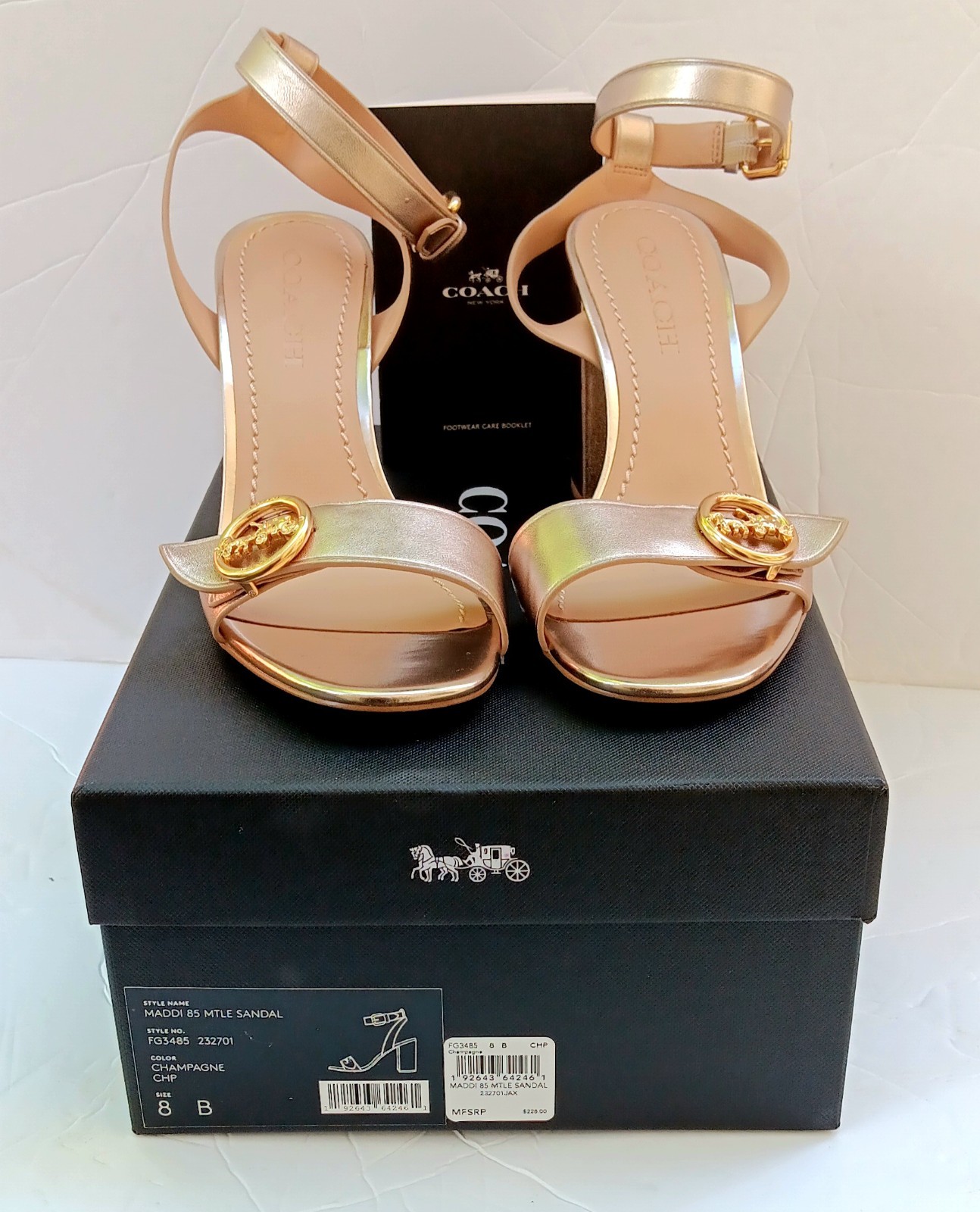 COACH Maddi 85 Wom Ankle Strap 3.5″ Sandal Sz 8B Met Champn FG3485 NEW Other