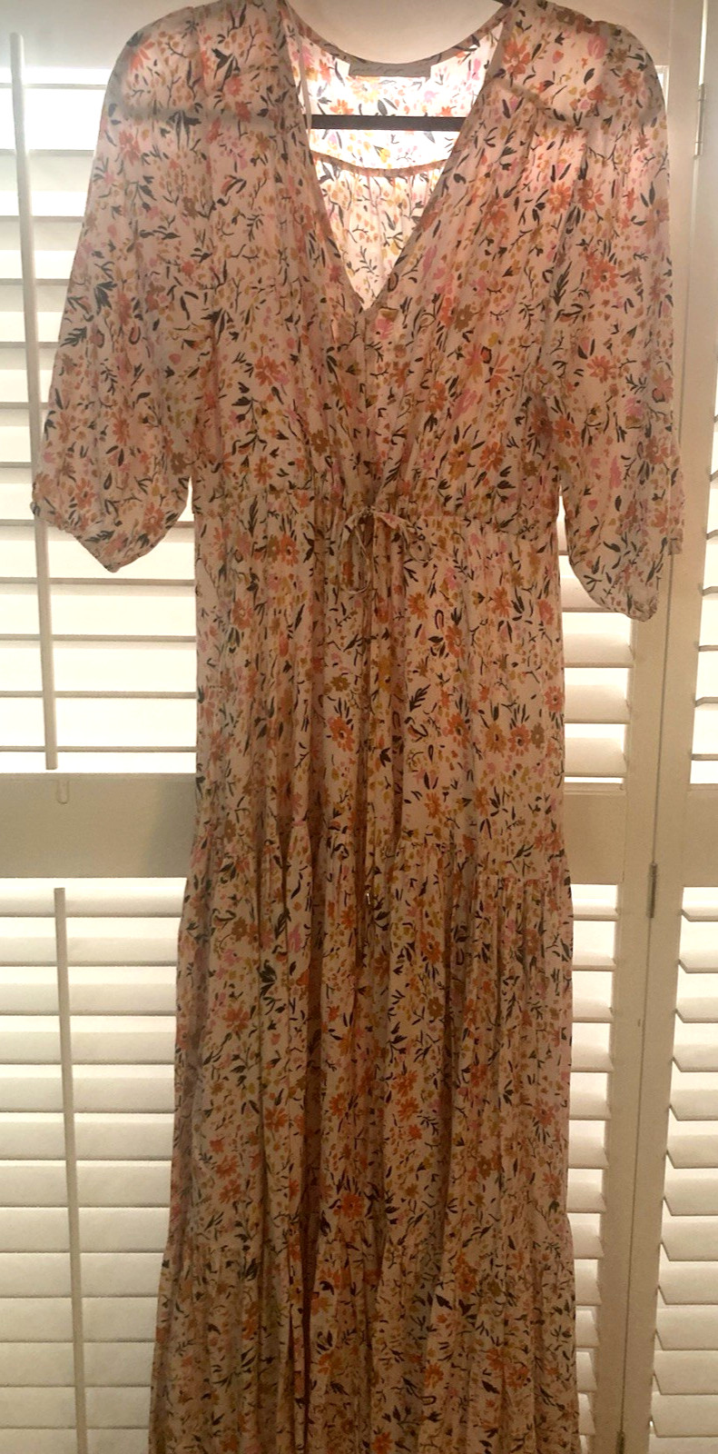 petal + pup Kelda Pink Floral Dress V-Neck 3/4 Sleeve Tiered 100% Rayon Size L