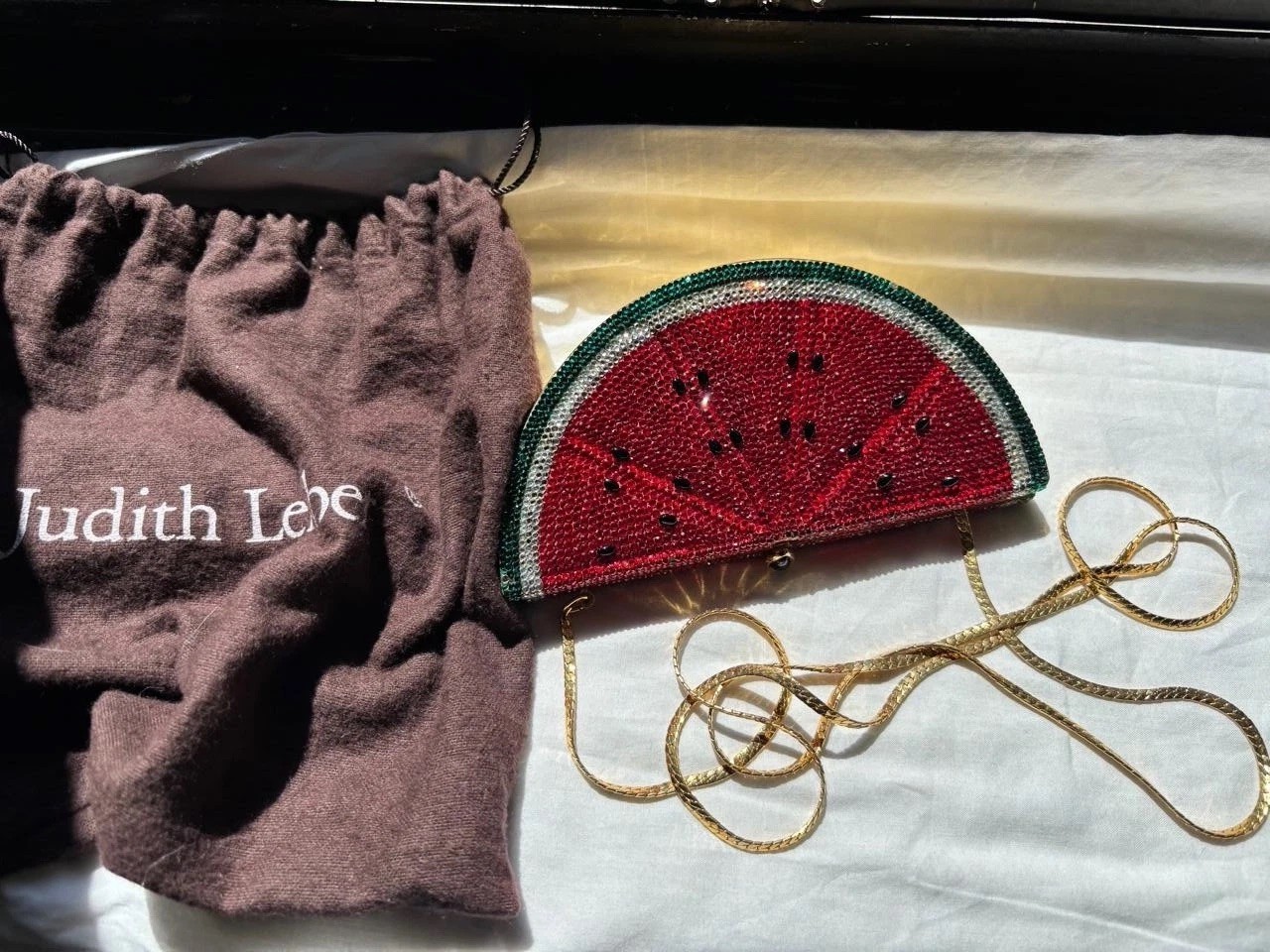 Judith Leiber Watermelon Crystal Beaded watermelon Chain Shoulder Bag