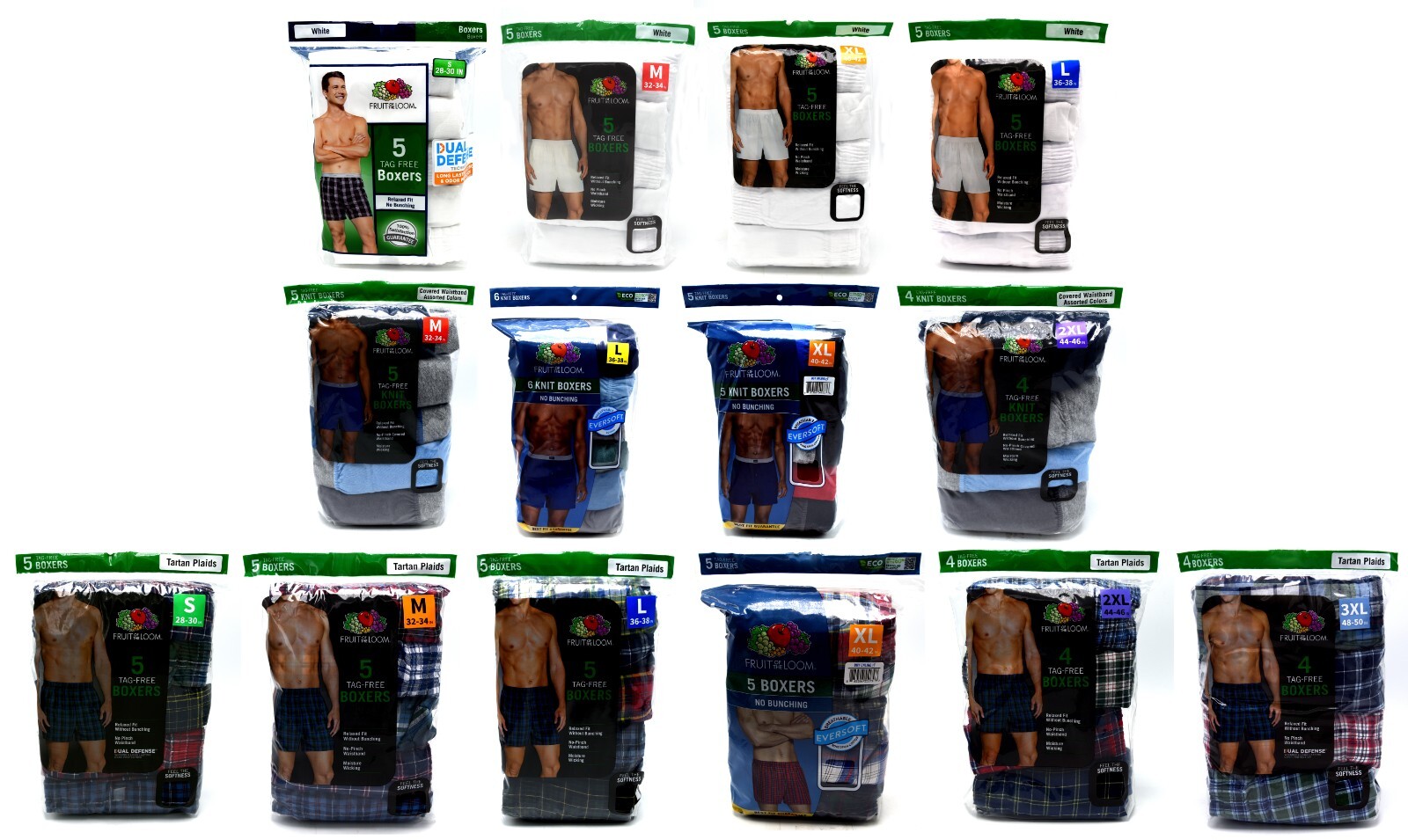 Fruit Of The Loom Boxer Packs Sizes S, M, L, XL, 2XL, 3XL