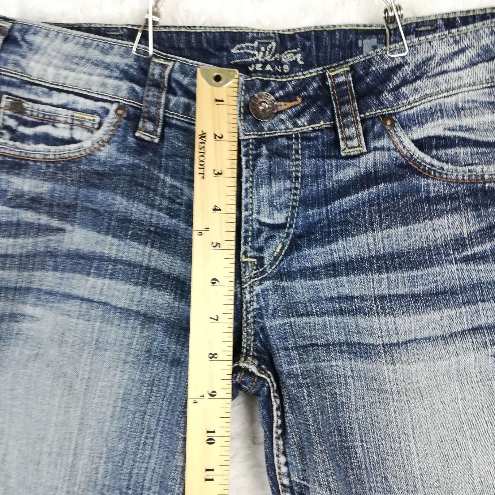 Silver Jeans Womens Twisted Flare Boot Cut Denim Blue Stone Wash Short 30