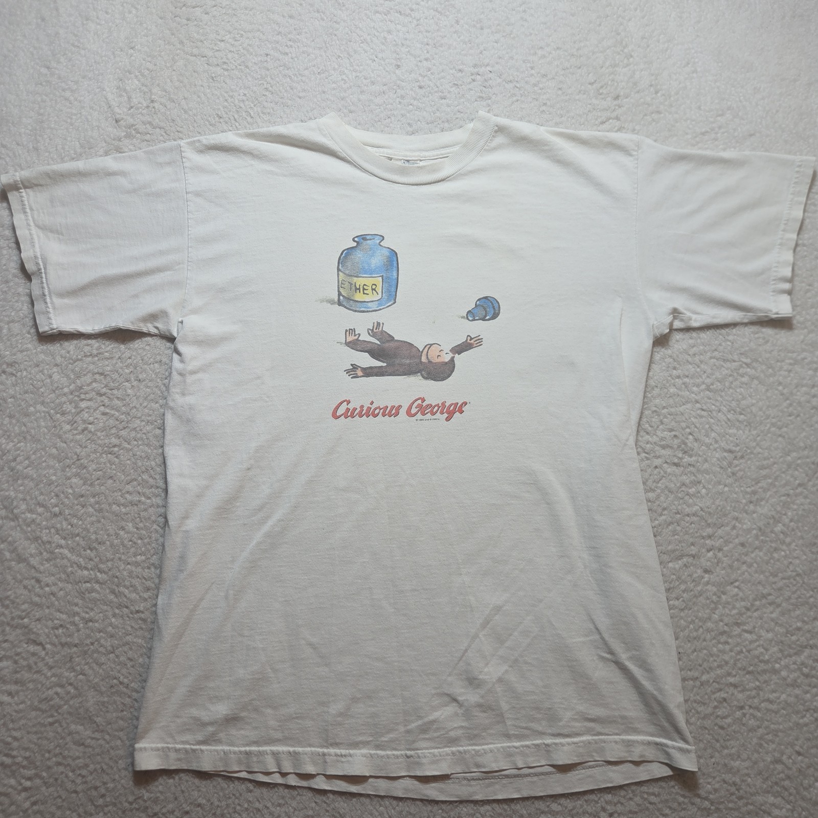 Vintage Rare 1995 Curious George Ether T Shirt Size XL Mens Cartoon Tee Grafic