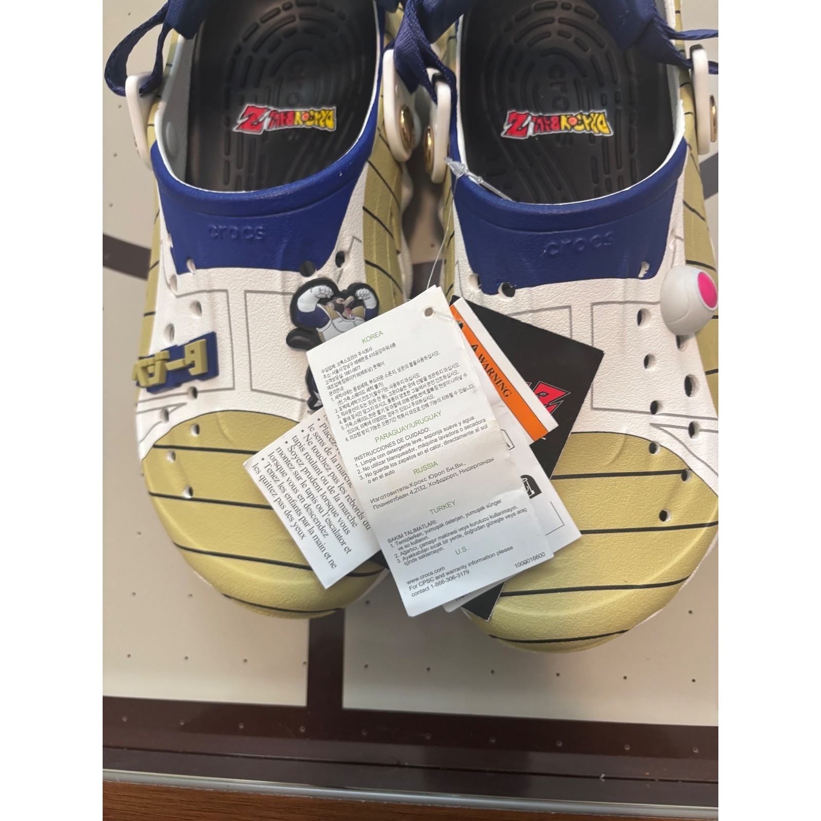 Crocs Dragon Ball Z Vegeta All-Terrain Clogs Kids J6 White Gold Blue Anime Shoes