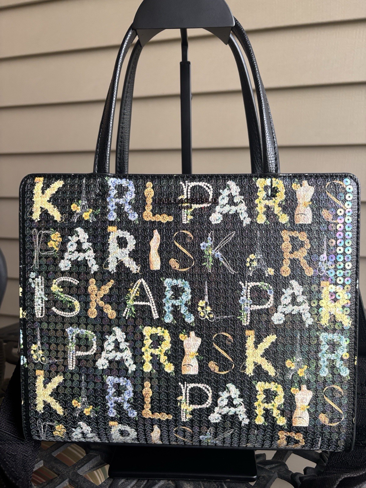 *RARE* NWT Karl Lagerfeld Paris Black Multi Maybelle Satchel With Sequins