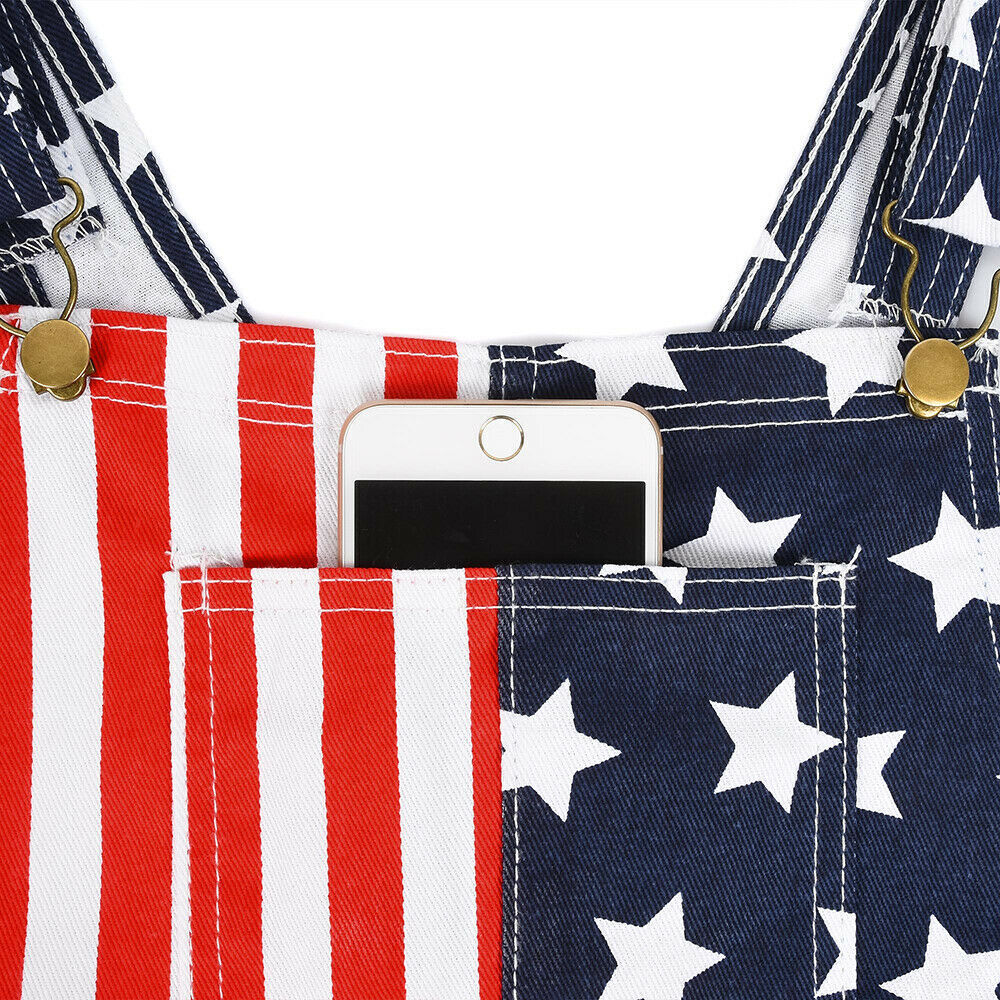 ON SALE!! Overalls USA America Flag Print Bib Pants Jumpsuit Romper Shorts