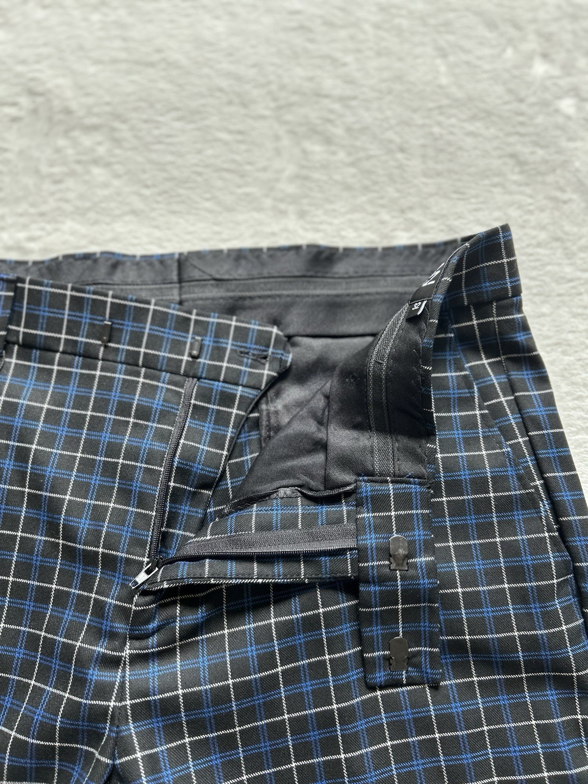 Man BoohooMan Pockets Skinny Navy Check Suit Trouser Pants Size 32