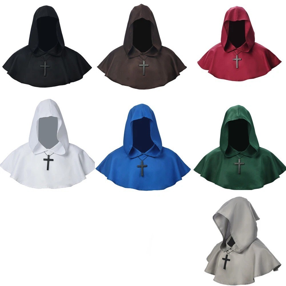 Medieval Hood Hat Halloween Grim Cowl Cloak Monk Pagan Hooded Witch Cowl Hat