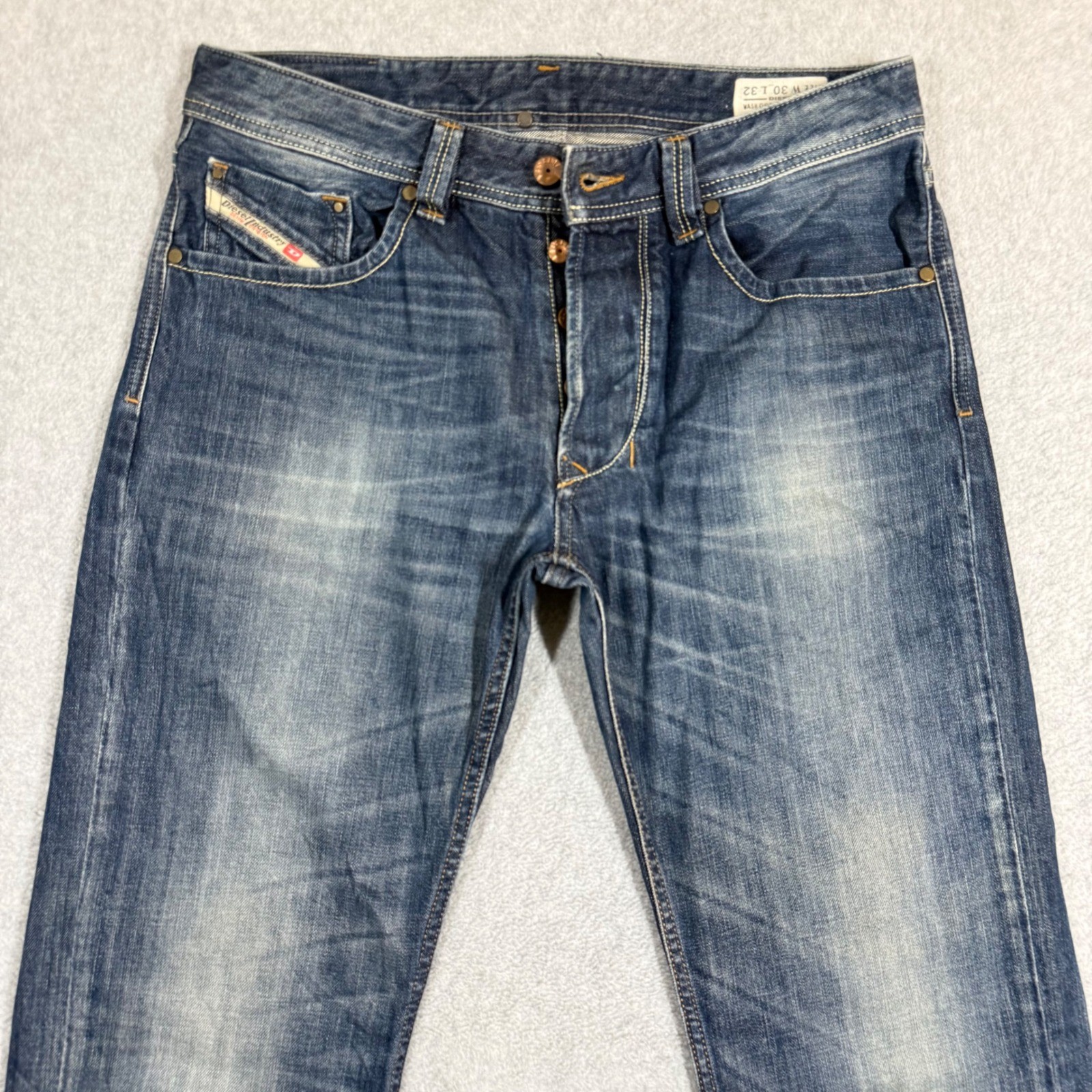 Diesel Industry Mens Straight Leg Blue Denim Jeans 30×32 Button Fly Cotton
