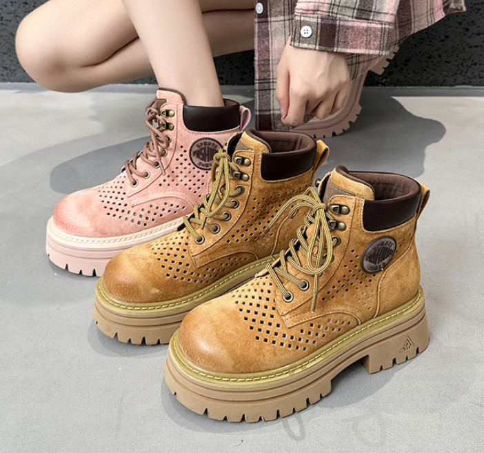 Summer Hollowed Out Ankle Boots Womens Outdoor Hiking High Top Workwear ShoesNew