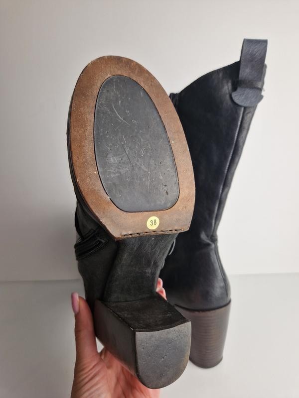 Vintage IXOS Black Leather Mid Calf Boots EU 38 US 7.5 Made in Italy Chunky Heel