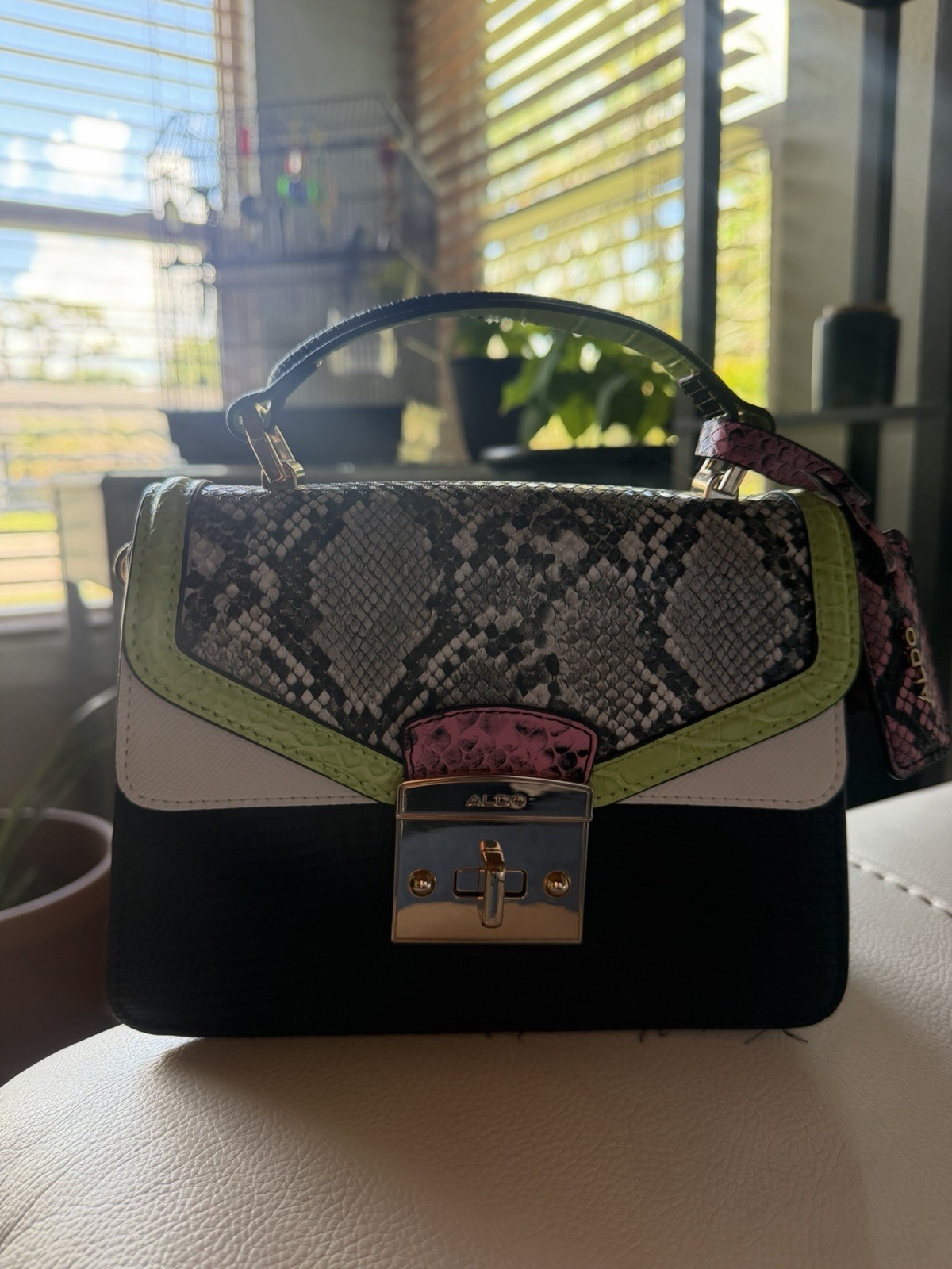 Handbag Small Snake Print Black Multi-Color Statement Purse Elegant & Chic- ALDO