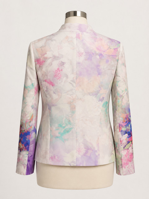 Escada Jacket Blazer 100% Silk Floral EU 36 US 4 Ivory Pastel Hook Front