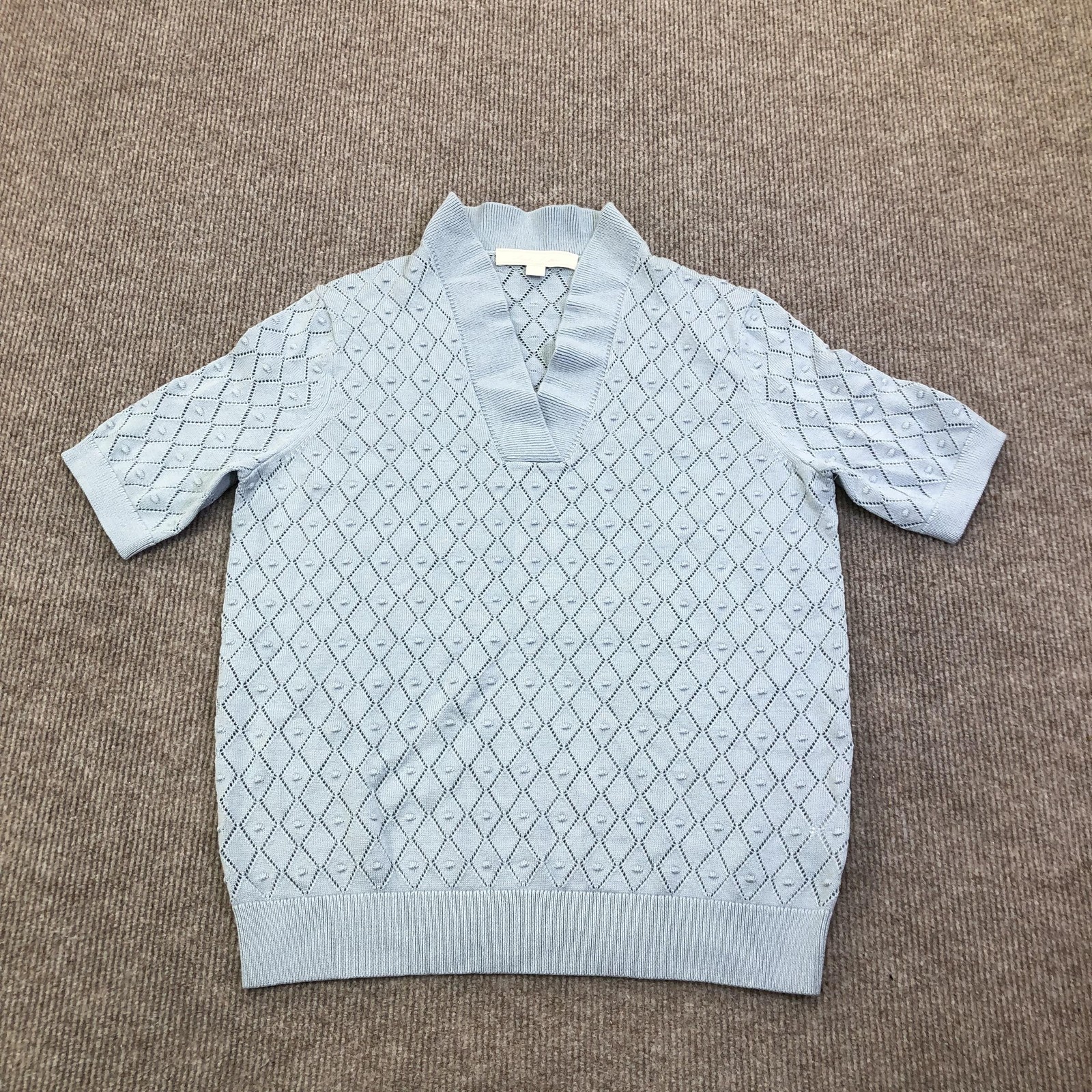 Brooks Brothers Sweater Pullover Womens XS Blue Argyle V Neck Short Sleeve Knit