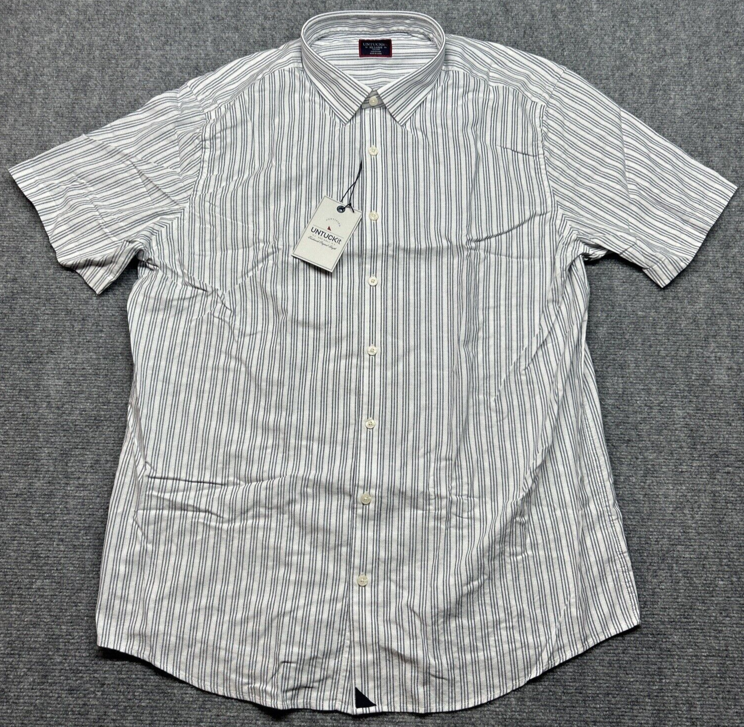 UNTUCKit Rutherford Shirt Mens 2XLT Slim Gray Striped Short Sleeve Button Up New