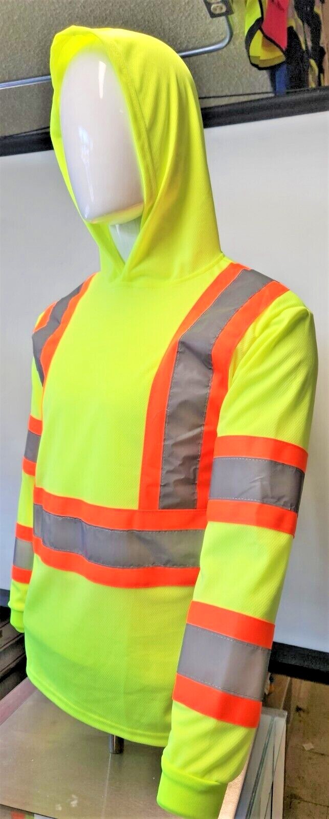 Class 3 Yellow Long Sleeve Safety Shirt With Hoodie, Polyester Birdeye mesh