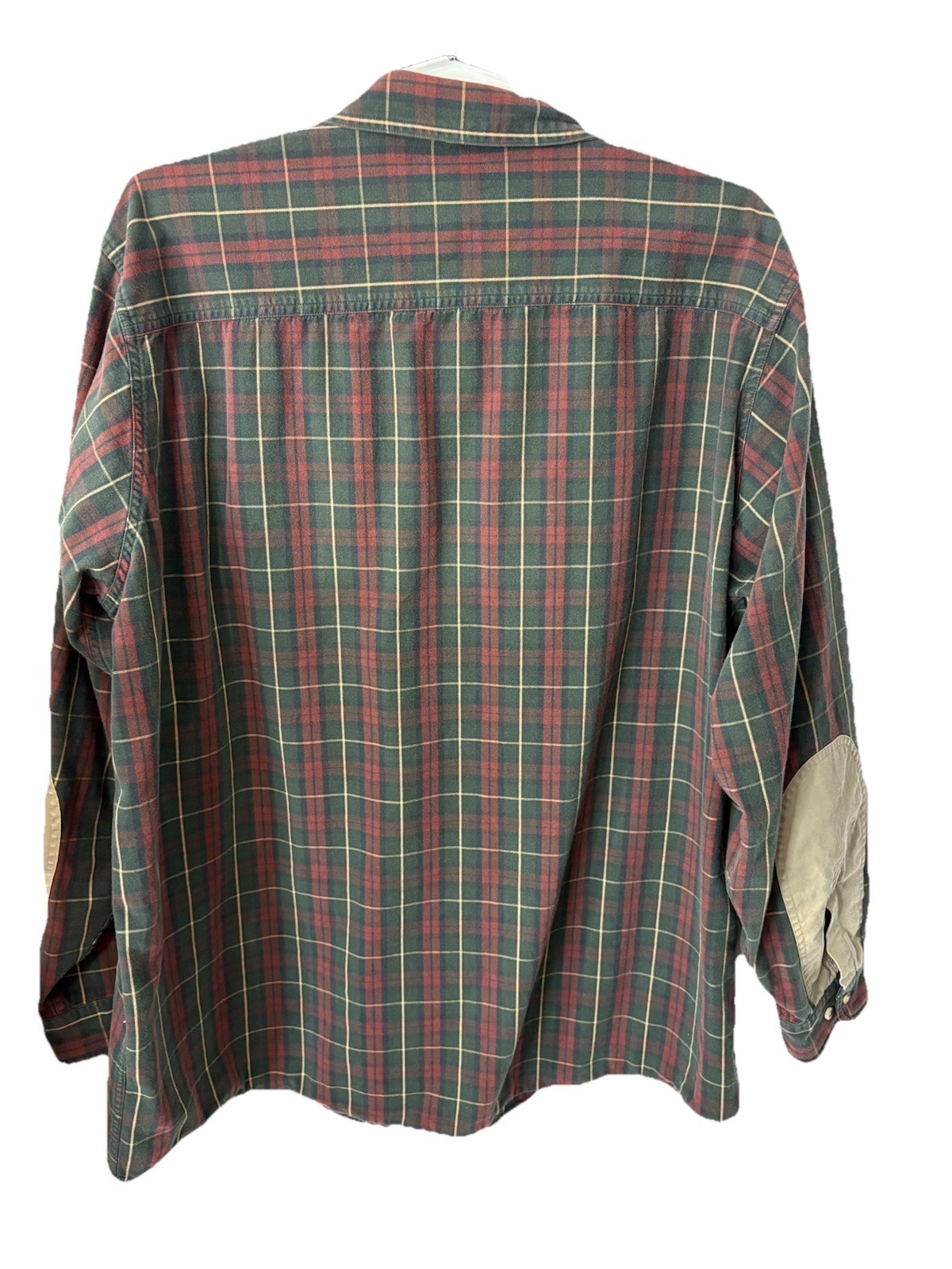 LL Bean Shirt Men’s XXL-Tall Plaid Elbow Patches Red Green Button Up