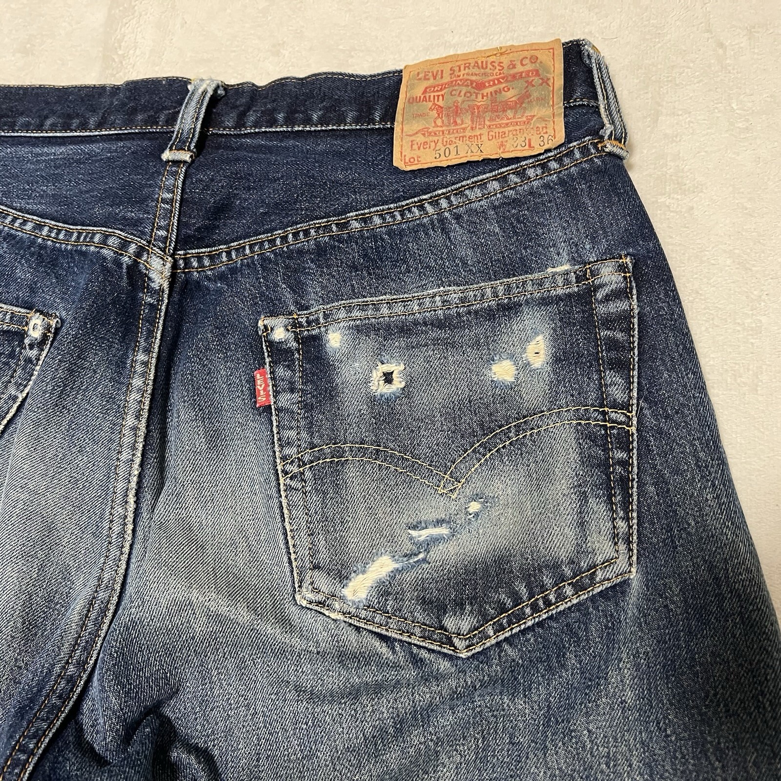 Levi’s 501XX 555 Valencia USA Big E Selvedge Jeans W33 L36 Distressed Boro