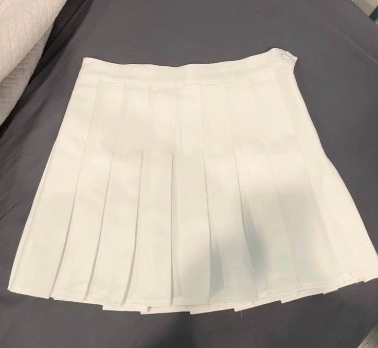 White Pleated Tennis A-LineSkirt Womens Large American Apparel High Waist Button