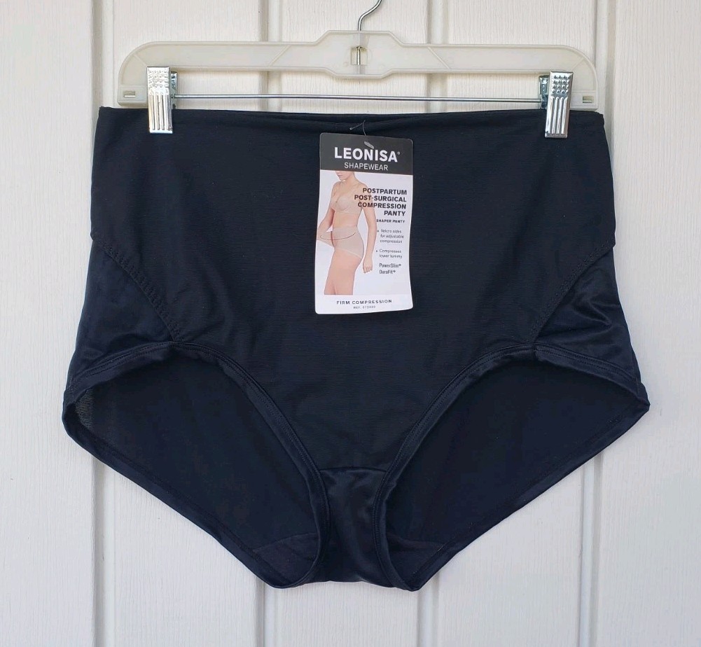 LEONISA Shapewear Postpartum Post Surgical Compression Panty Sz XL Black 012400