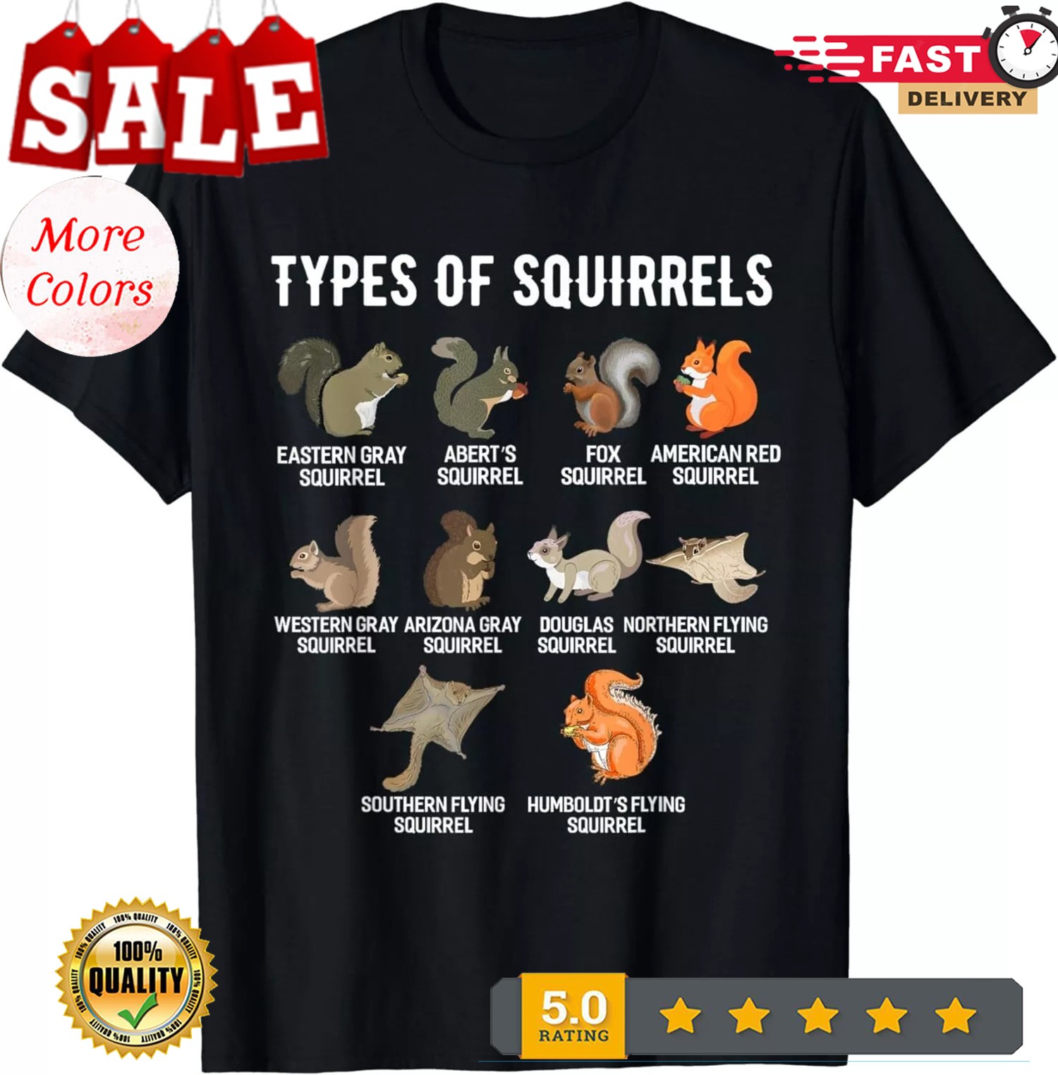 2025/Types of Squirrels Shirt Funny Squirrel Shirt Squirrels Gift Unisex T-Shirt