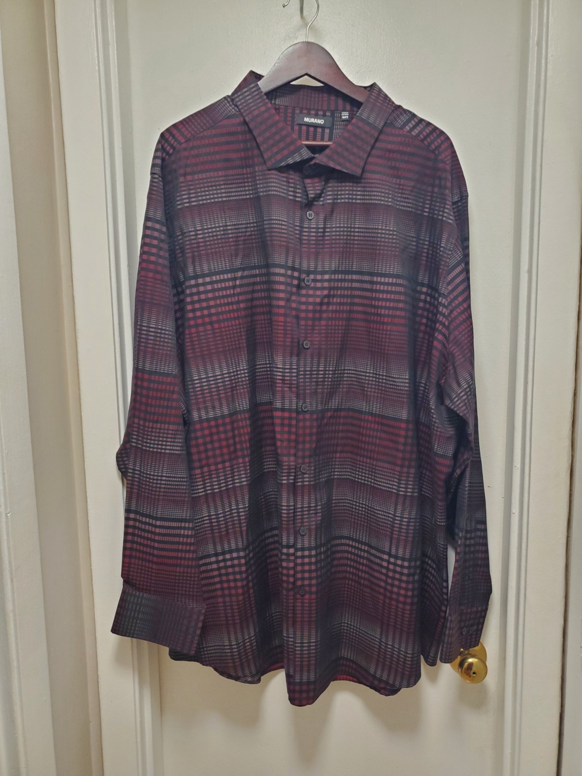 Murano Men’s 4XT Long Sleeve Button Up Shirt Red Black Plaid Big Tall