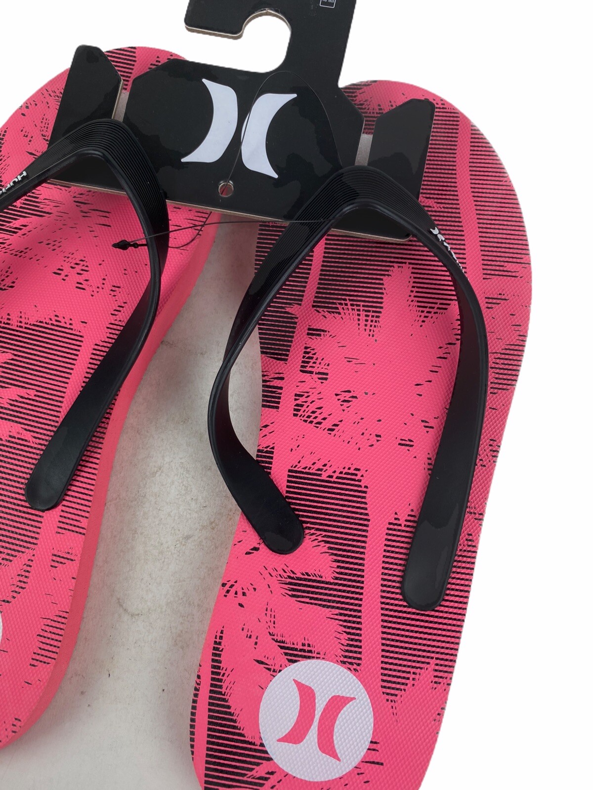 Hurley Tropical Palm Tree Mens Flip Flops Thong Sandals Pink Black HFS0005-691