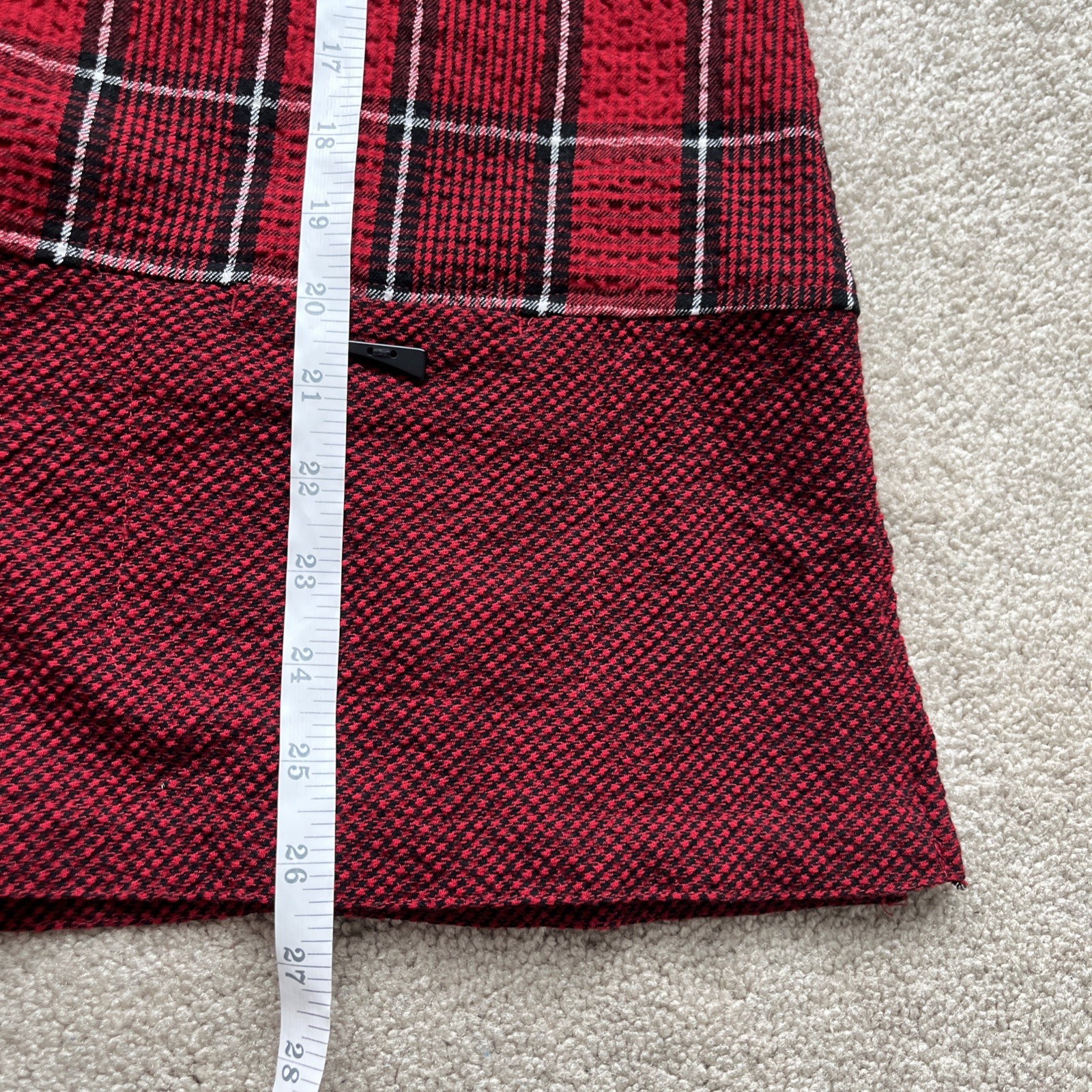 Ali Miles Tunic Top Small Plaid Wire Collar 3/4 Cinched Oversized Red Lagenlook