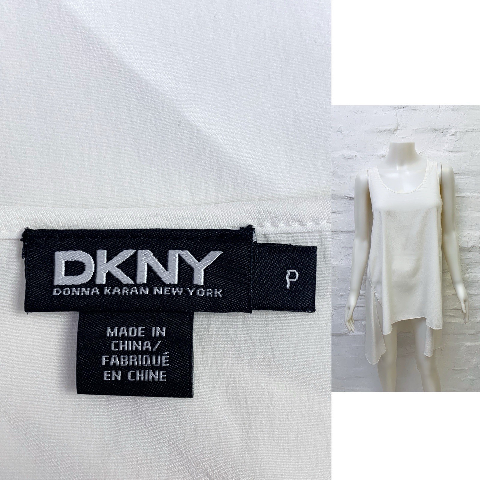 DKNY Silk Blend White Asymmetric High Low Tunic Tank Top Sleeveless Blouse P