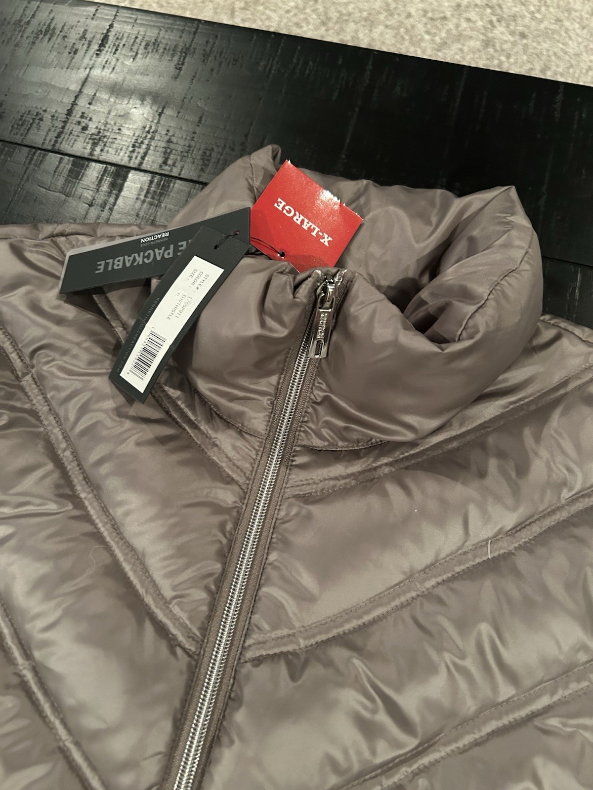 Kenneth Cole Reaction Packable Jacket XL Beige Puffer Quilted Zip Coat Warm NWT