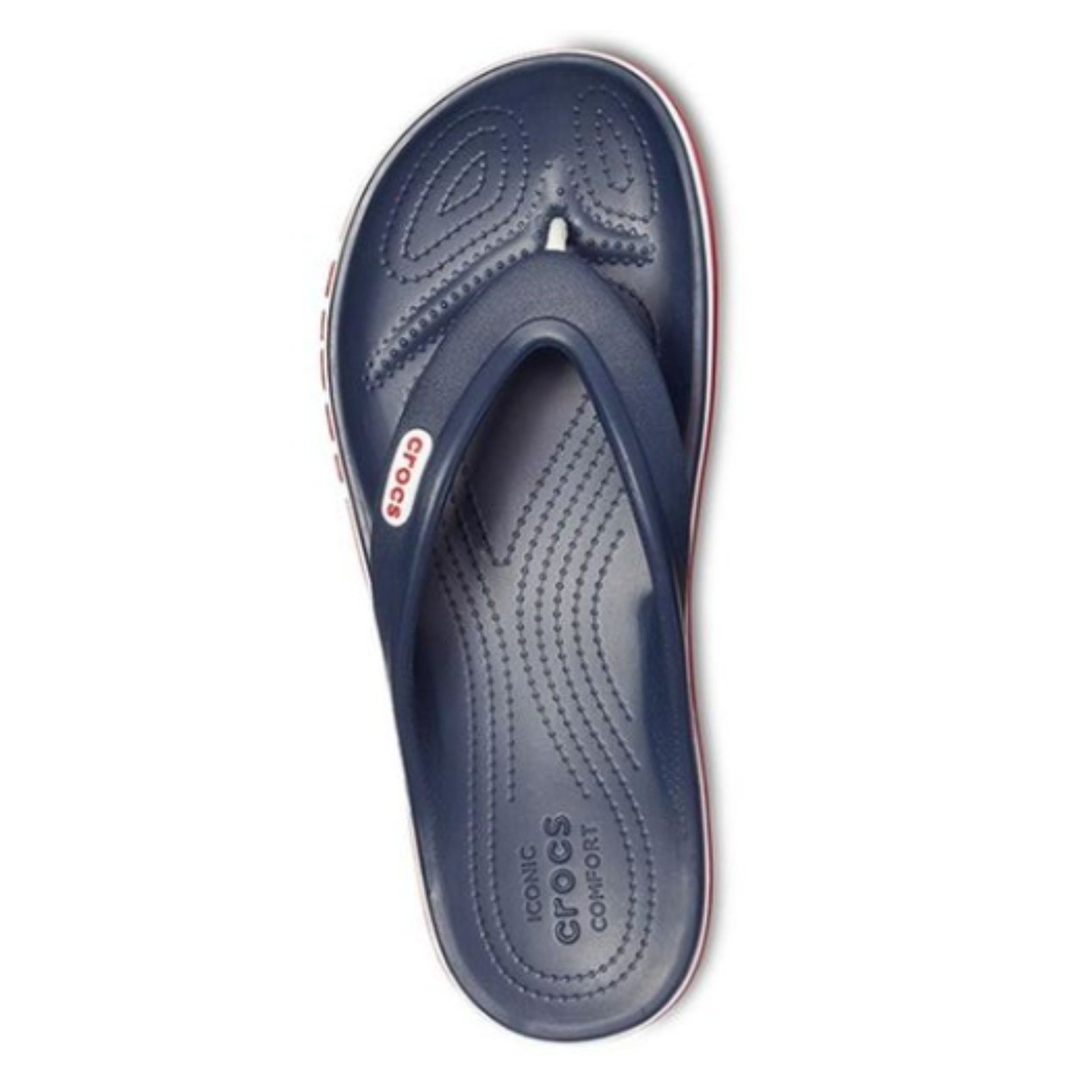 Crocs Bayaband Flip Flops Navy Blue White Red Thong Sandals Womens 9 Mens 7 NWOT
