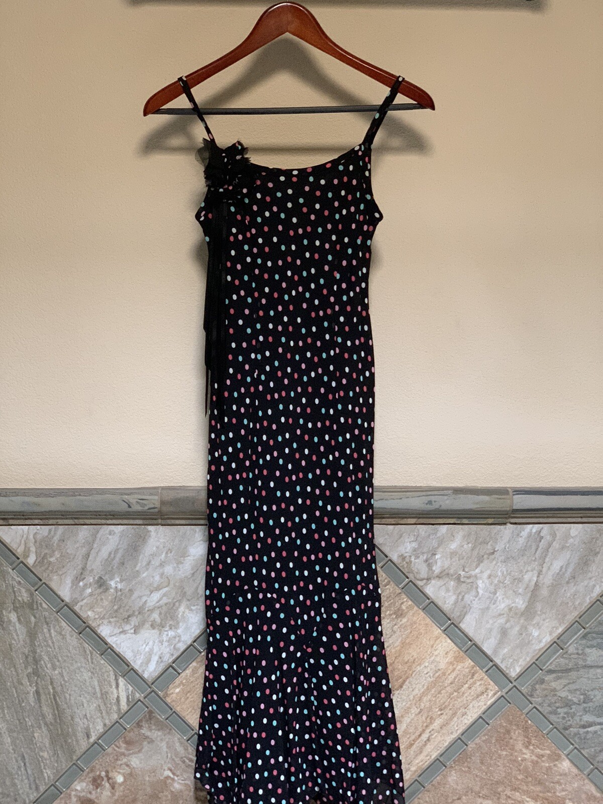 Designer Evan Picone Women’s Petite Dress Size 2P Black Polka Dots Lined Zig Zag