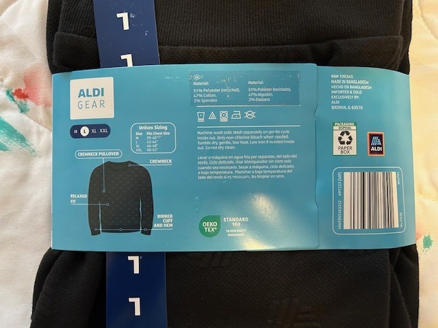 Aldi Gear logo Pullover Sweatshirt Black crew neck Unisex Men’s Large 2026 NWT