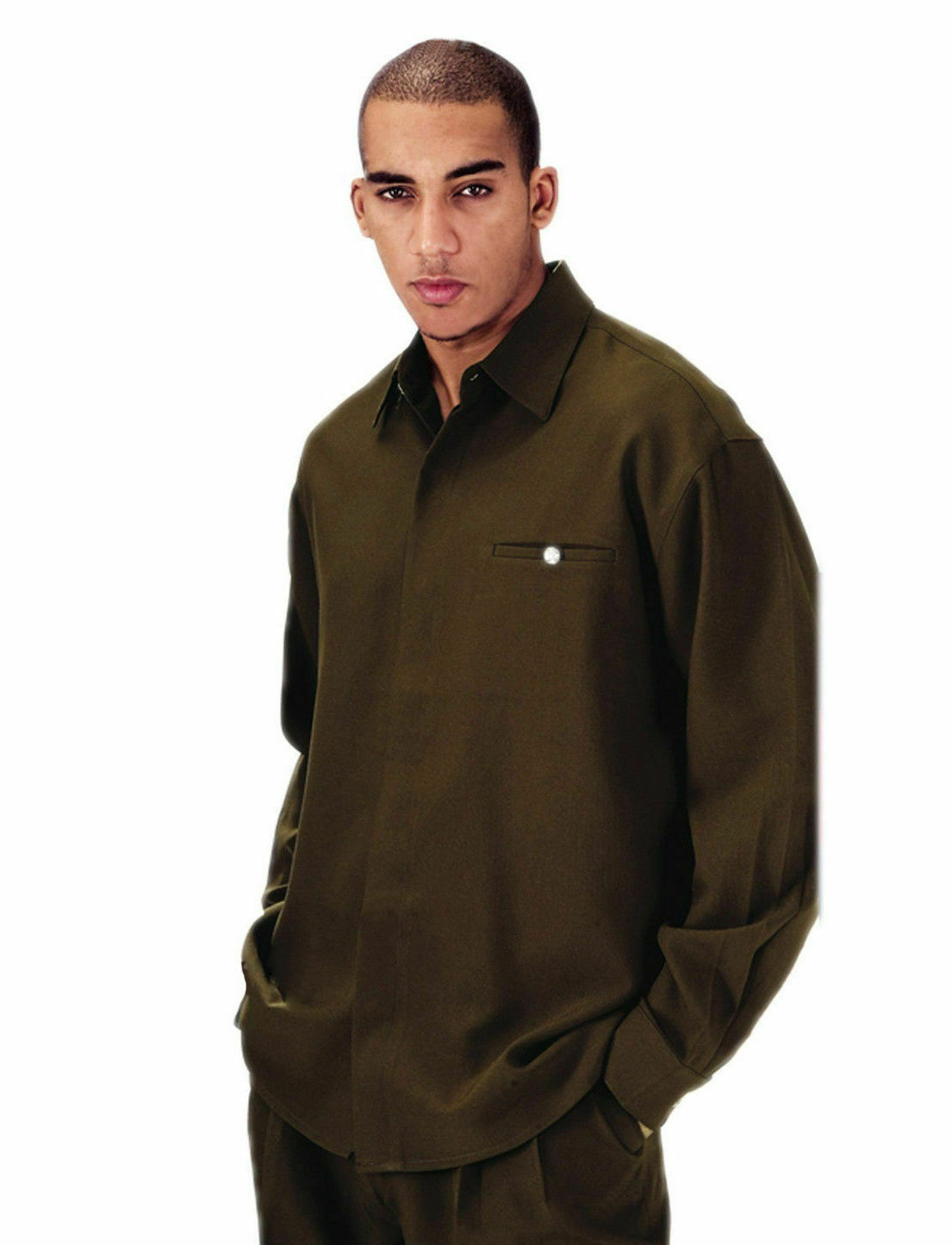 Men’s 2pc Walking Suit Long Sleeve Casual Shirt & Pants Set Solid Color