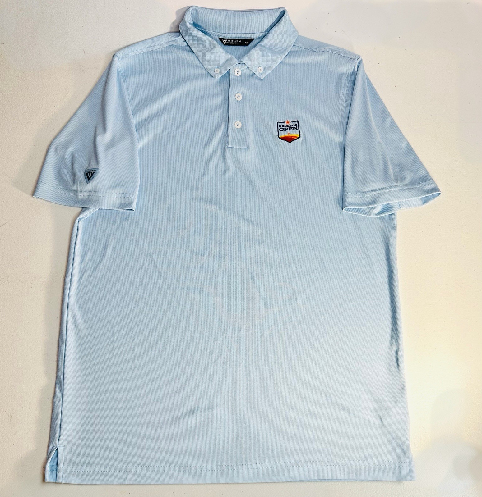 Houston Open Golf Polo Shirt Medium by Levelwear Level Wear Light Blue Stretch