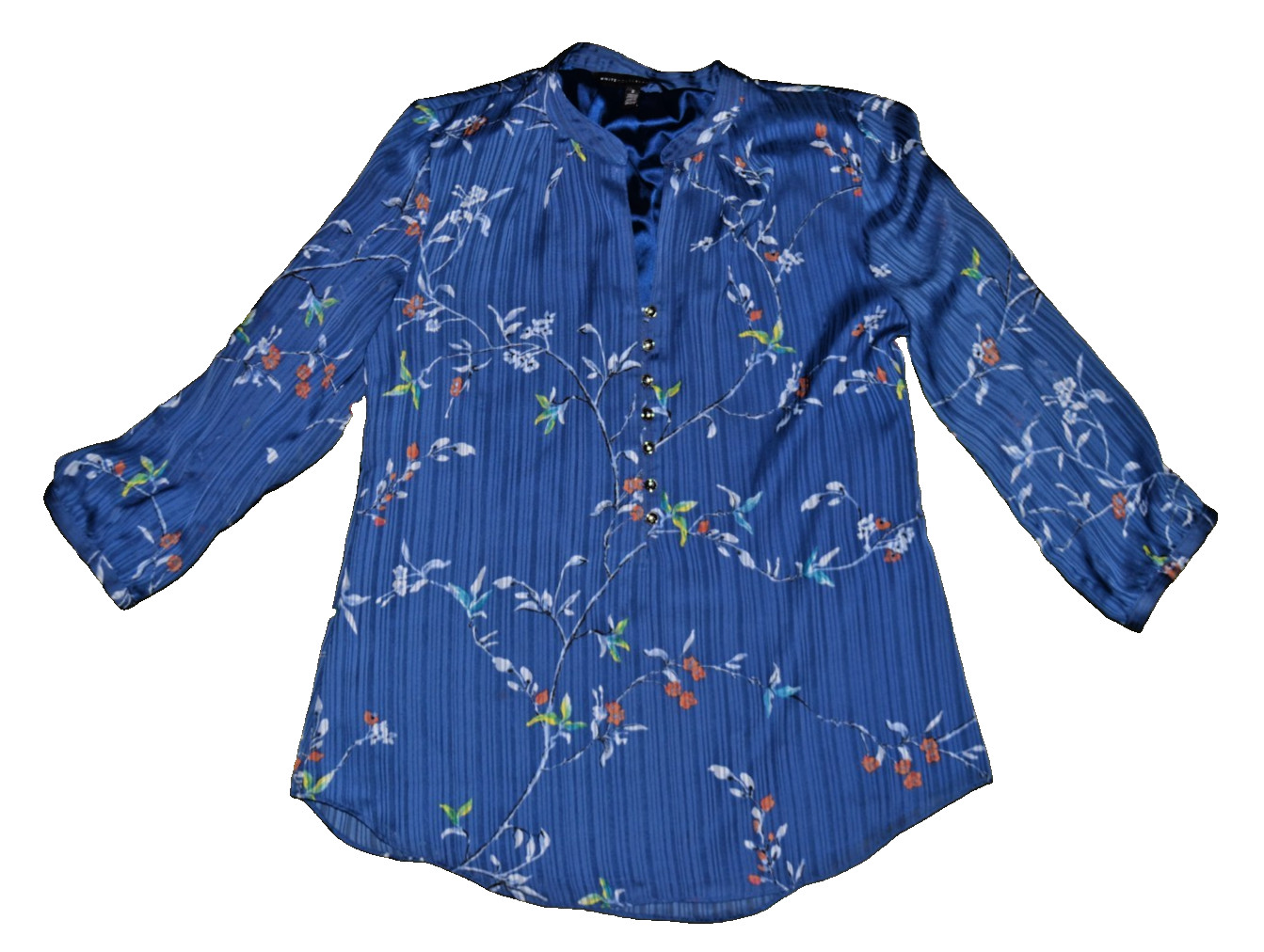 White House Black Market Women’s Blouse Floral Blue Pleated Lined Size 2