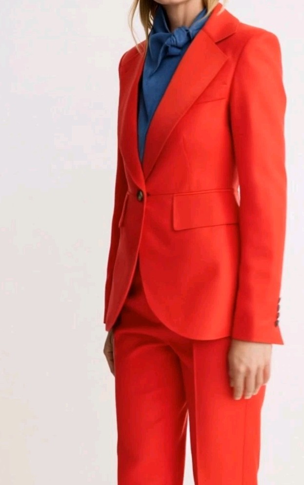 Smythe Seamed Blazer and Wide Leg Pant in Poppy Nwot Linen Blend Size US 2