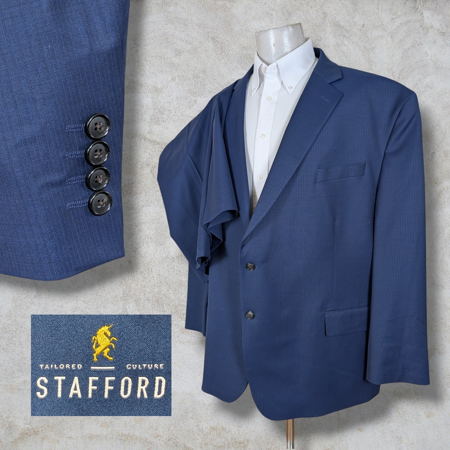 Stafford 2 Piece suit Mens 56R Pants 56×28 Big And Tall Super Suit Solid Blue