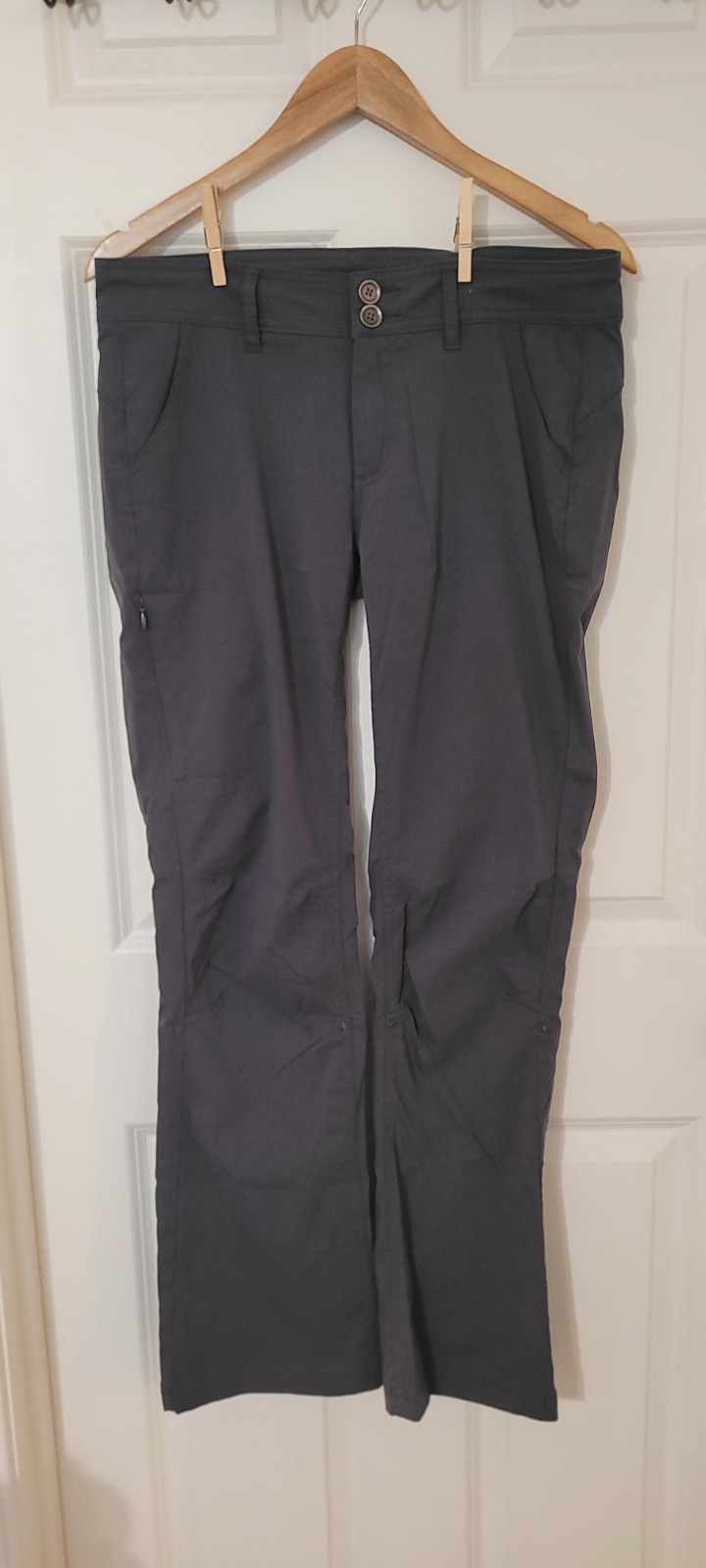 PrAna Halle Pants Womens 8 Gray Bootcut Roll Up Snap Stretch Zion Outdoor Hiking