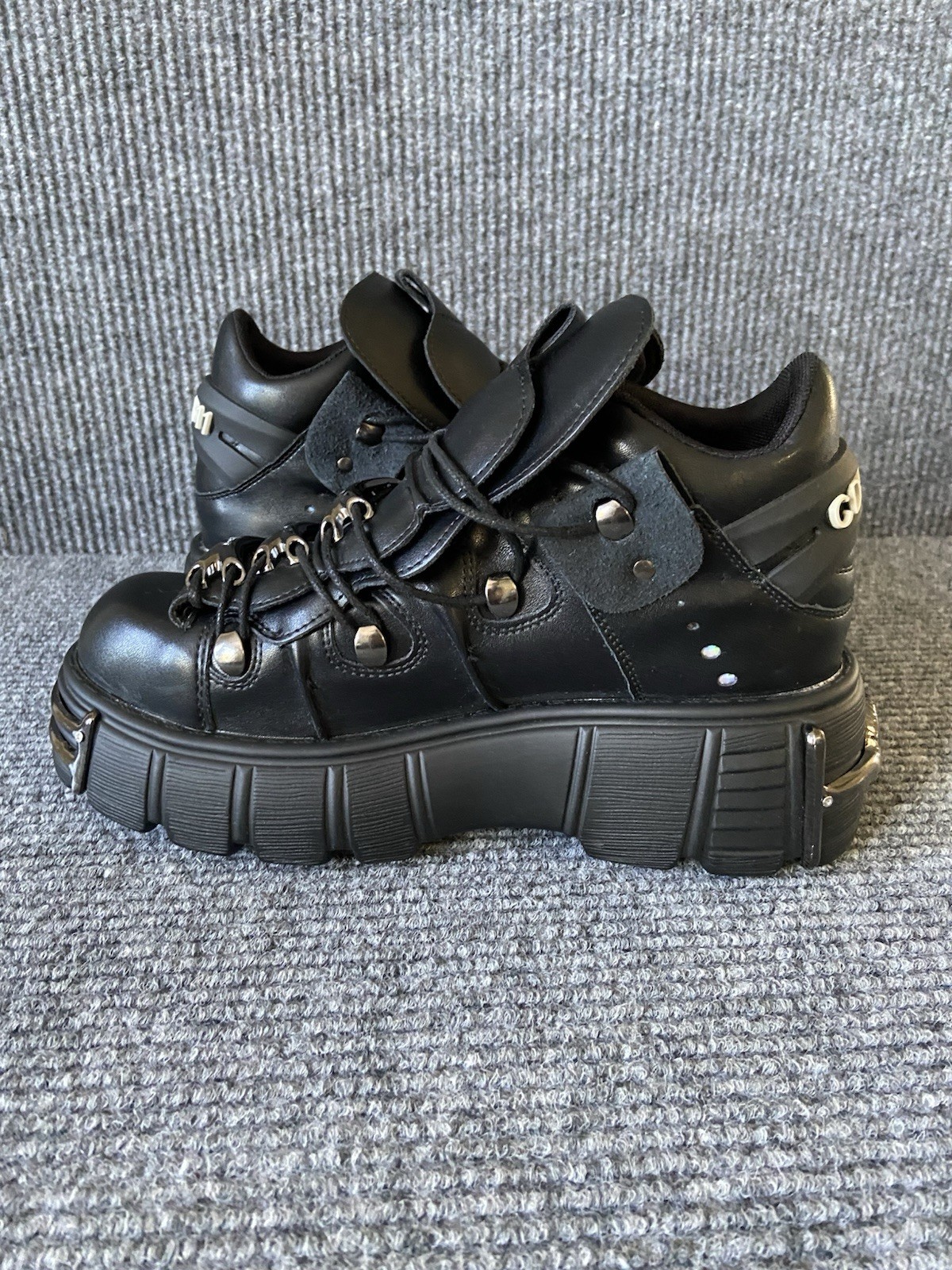 New Ws 10 Black Shoes Heavy Metal Thick Bottom Trendy Punk Gothic Dark Lace up