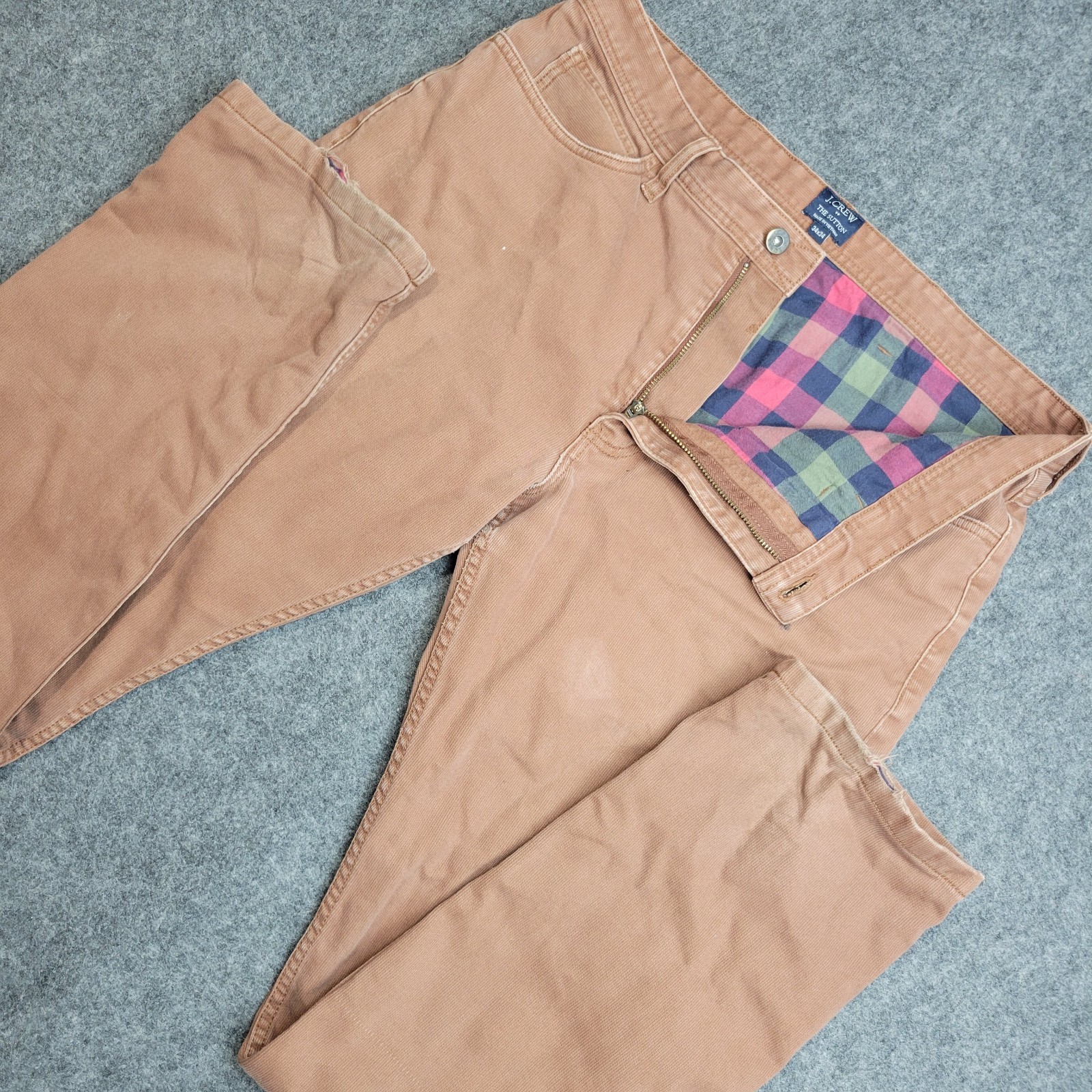 JCrew Chino Pants Mens 34×34 Brown Tartan The Sutton Preppy Old Money Nerd