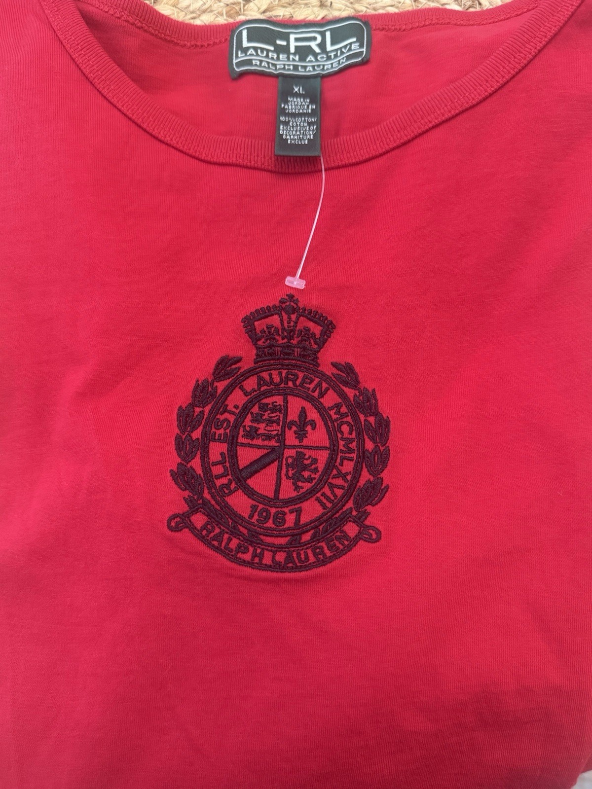 Lauren Active Ralph Lauren Red Cotton Knit Embroidered Logo Crew Neck Tee XL