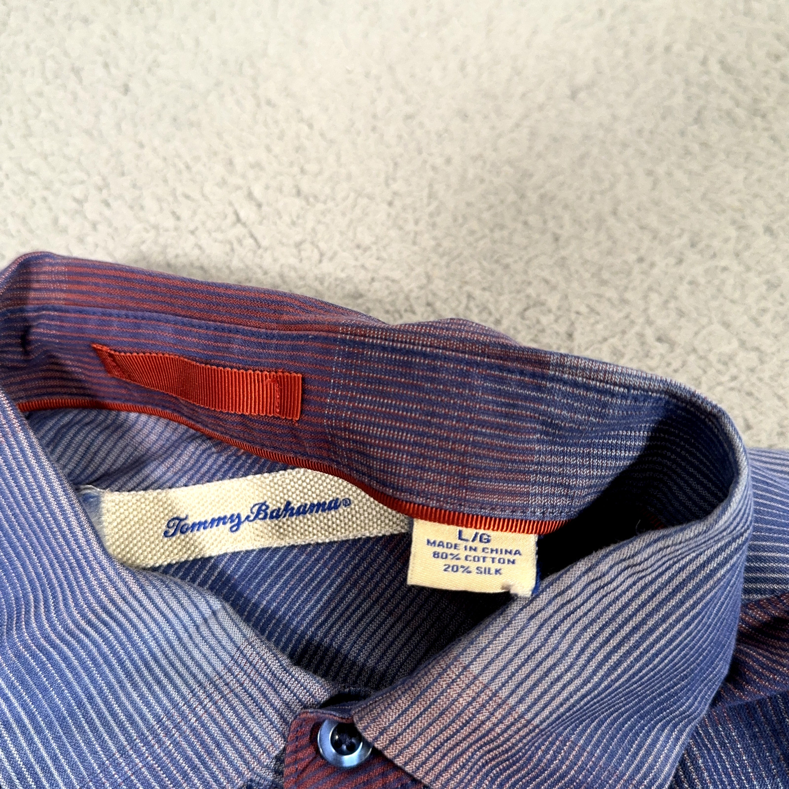 Tommy Bahama Shirt men Large Red Blue purple Ombre Cotton Silk blend Button down