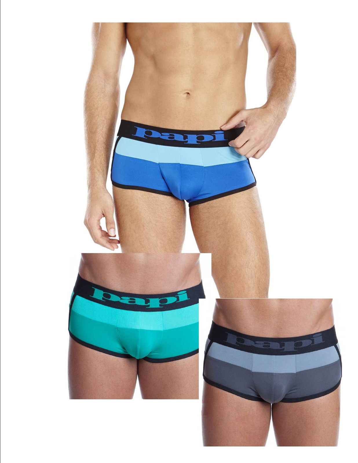 PAPI Euro Trunks Men’s Low Rise Underwear “Waves Color Block” -S,M,L -NEW